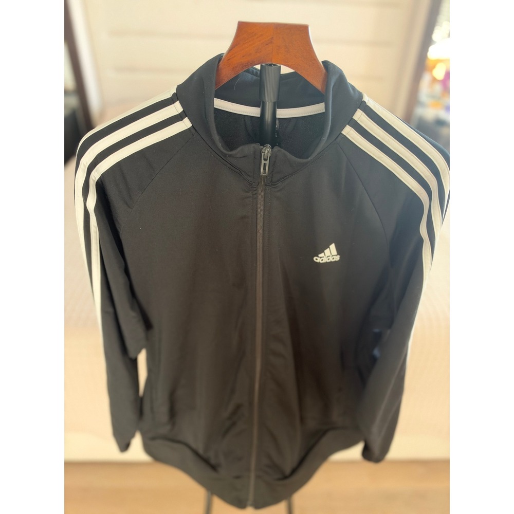 Adidas Mens Black 3-Stripe Full Zip Track Jacket Size 3XL Mock Neck Athletic